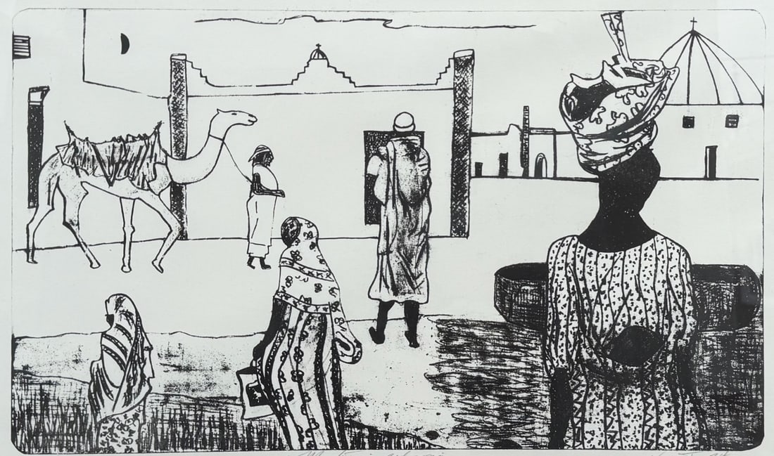 VINCENT SMITH (African/American, 1929-2003).: "Market In Ethiopia". 'AP' Signed, titled, and dated, "1974". From the estate of Vincent D. Smith. - Dimensions: 13" x 20" & Framed 23" x 29"