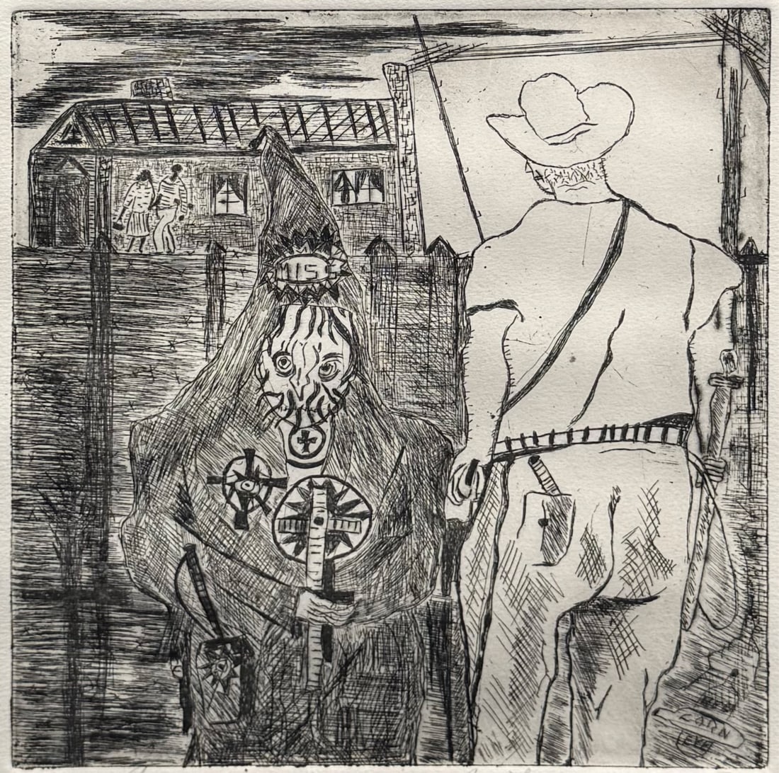 VINCENT SMITH (African/American, 1929-2003).: "Mississippi Incident". AP. Signed, titled, and dated, "1965". From the estate of Vincent D. Smith. - Dimensions: 8.75" x 8" & Matte 20" x 21"