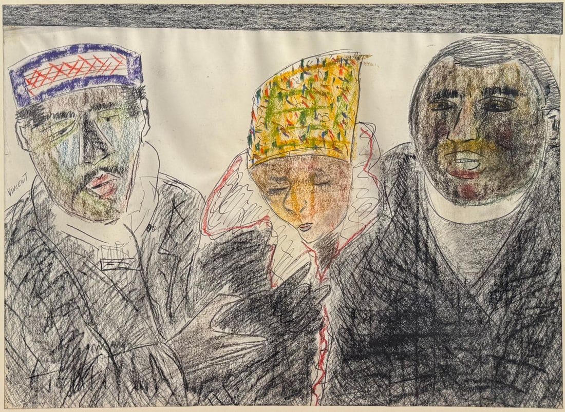 VINCENT SMITH (African/American, 1929-2003).: 'Untitled'. Ink Pencil & Color. Signed upper left. From the estate of Vincent D. Smith. - Dimensions: 17.5" x 23.5" & Framed 24" x 36"