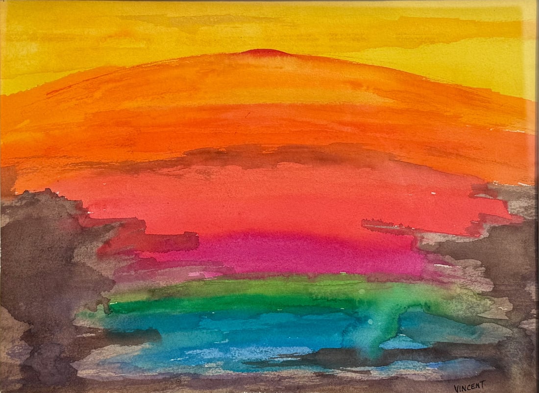 VINCENT SMITH (African/American, 1929-2003).: "Mt. Kilimanjaro". Watercolor. Signed and titled. From the estate of Vincent D. Smith. - Dimensions: 10.5" x 19.5" & Framed 17" x 21"