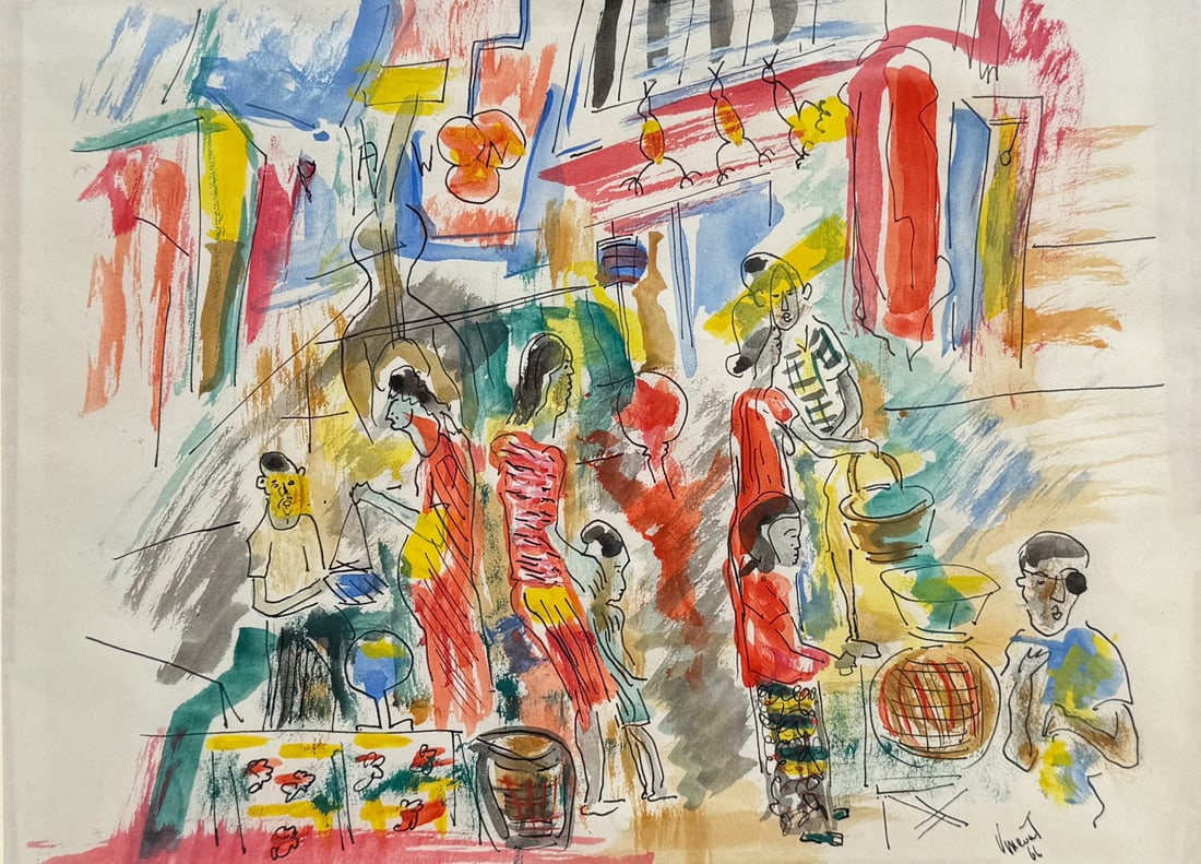 VINCENT SMITH (African/American, 1929-2003).: "Chinatown". Signed, titled, and dated, "1966". From the estate of Vincent D. Smith. - Dimensions: 8.5" x 11.5" & Framed 14" x 17"