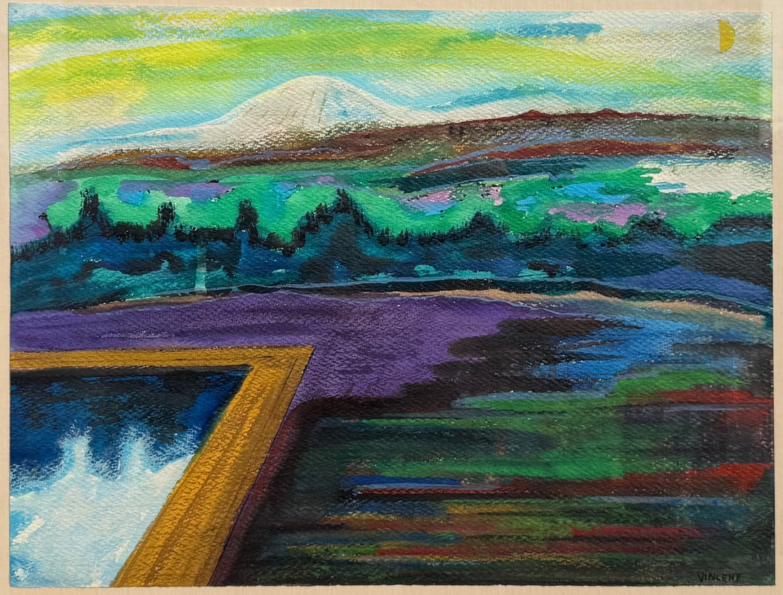 VINCENT SMITH (African/American, 1929-2003).: "Mt Kilimanjaro". Gouache. Signed, titled, and dated, "1974". From the estate of Vincent D. Smith. - Dimensions: 13" x 16.5" & Framed 21.5" x 25"