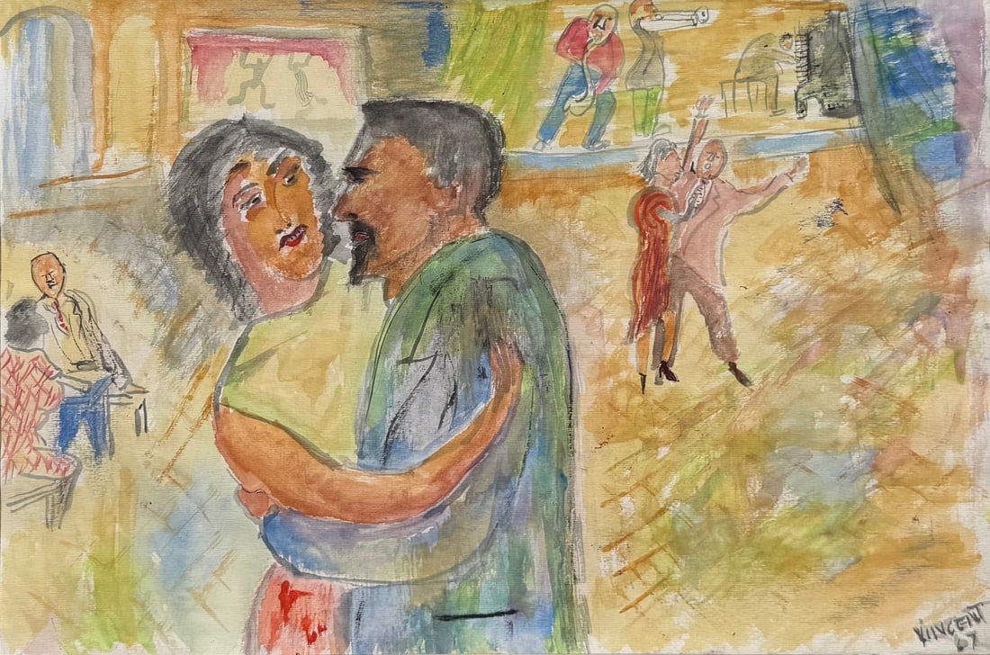VINCENT SMITH (African/American, 1929-2003).: "Bag's Groove". Watercolor. Signed, titled, and dated, "1967". From the estate of Vincent D. Smith. - Dimensions: 12.5" x 18.5" & Framed 20" x 26"