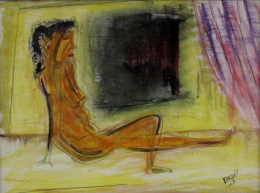 VINCENT SMITH (African/American, 1929-2003).: "Figure". Pen and watercolor. Signed, titled and dated 1968. From the estate of Vincent D. Smith. - Dimensions: 12" x 16" & Framed 18.5" x 22.5"