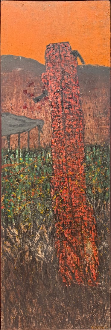 VINCENT SMITH (African/American, 1929-2003).: "Bombed Steaple". Oil On Masonite, signed and titled. From the estate of Vincent D. Smith. - Dimensions: 13" x 37" & Framed 15" x 39"