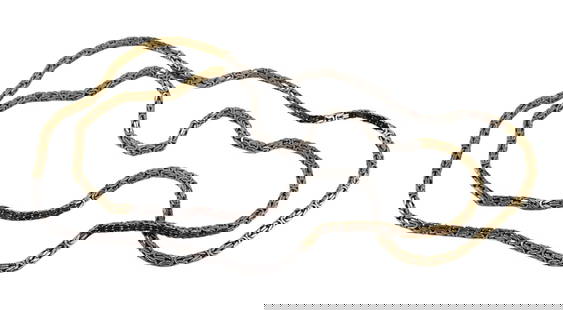 JEWELRY. 14kt Bi-Color Gold Byzantine Link: Necklace. Wonderful 14kt bi-color gold Byzantine link necklace of alternating yellow and white gold segments measuring approx. 4.5" each. Total approx. weight of the necklace is 42.1 dwt (gross).