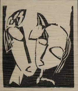 LASAR SEGALL (LITHUANIAN/BRAZILIAN, 1889-1957).: 'Duae Cabegas' (Two Heads). Circa 1921. Woodcut on Japanese paper. Apparently unsigned. Property of a Southampton, NY estate. Dimensions: Sight size.12" h x 10" w. Frame: 19.50" h x 17.