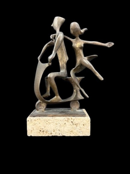 Milton Elting Hebald (1917-2015).: Man and Woman on Scooter on a Travertine or Stone Base. From an East 72nd St, NYC estate. - Dimensions: 13" x 9.5"