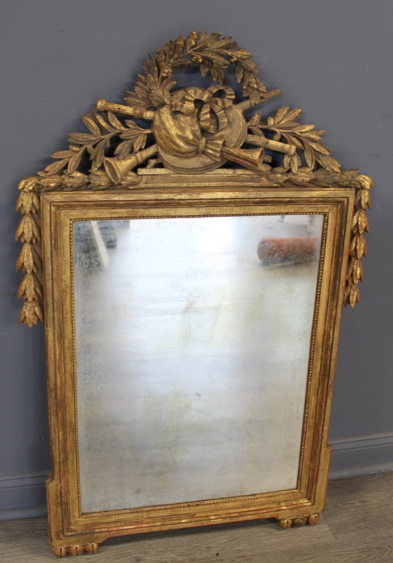Louis XV1 Finely Carved Giltwood Mirror: Good size , highly and finely carved and nice gilt patina .From a NYC estate . - Dimensions: 52"x32"