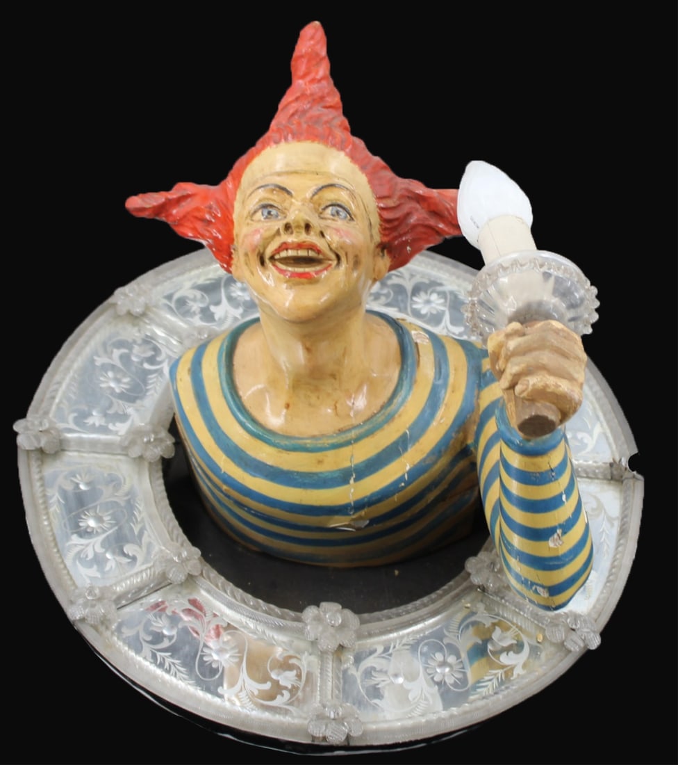 Carved Polychrome Wood Figural Sconce with Etched (1 of 7)