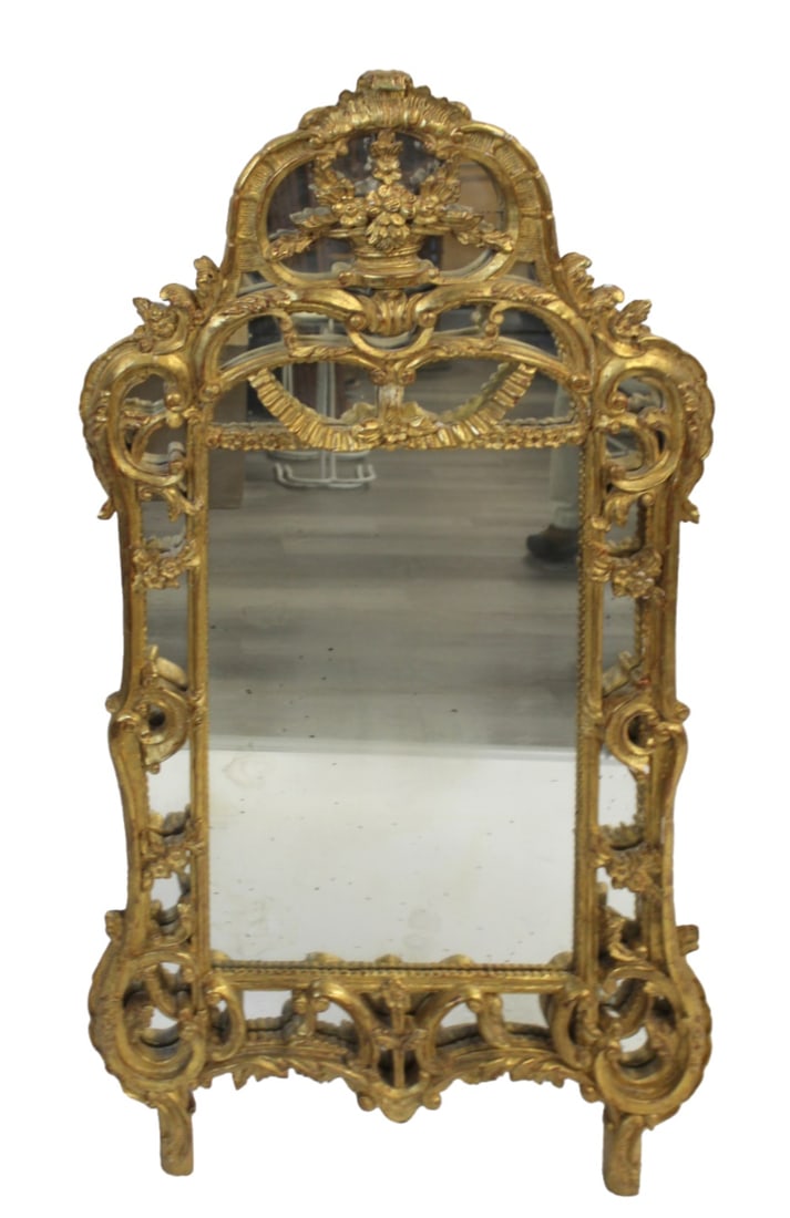 Louis XV Style Carved & Giltwood Mirror.: Great mirror, good large size with great gilt patina. From a Forest Hills, Queens, NY estate. - Dimensions: 60" h x 32.5" w