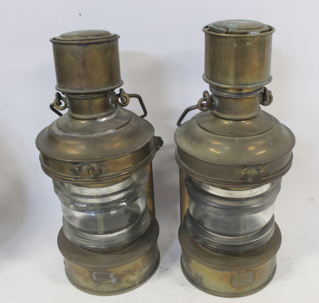 OUVRARD & VILLARS Pair Of Brass Ships Lanterns. (1 of 6)