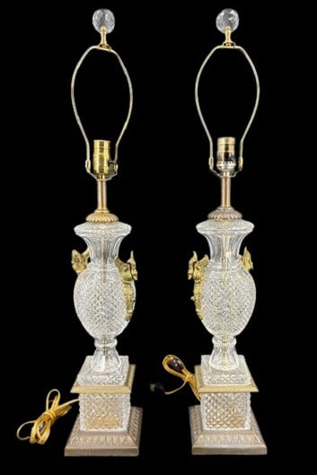 Pair Cut Crystal & Gilt Metal Urn Form Lamps. (1 of 7)
