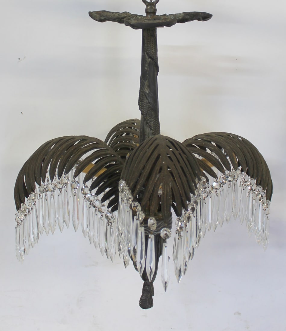Antique Bronze Palm Leaf Chandelier . (1 of 4)