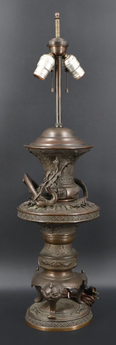 Japanese Bronze Dragon Lamp. (1 of 7)