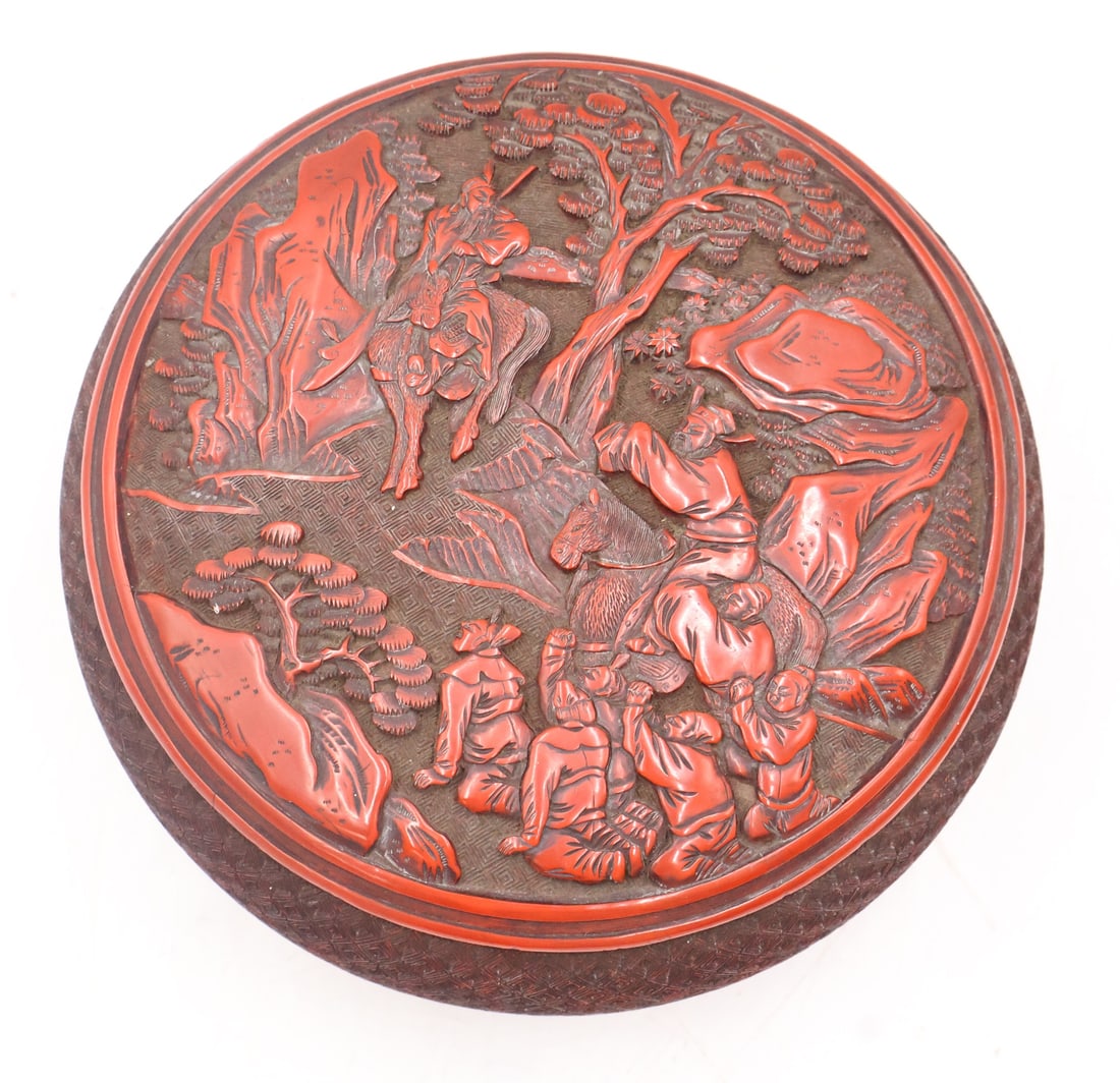 Chinese Cinnabar Lidded Box. (1 of 8)
