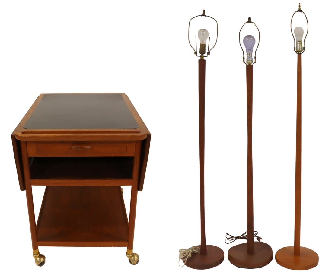 Teak Serving Cart and Three Midcentury Floor Lamps (1 of 14)