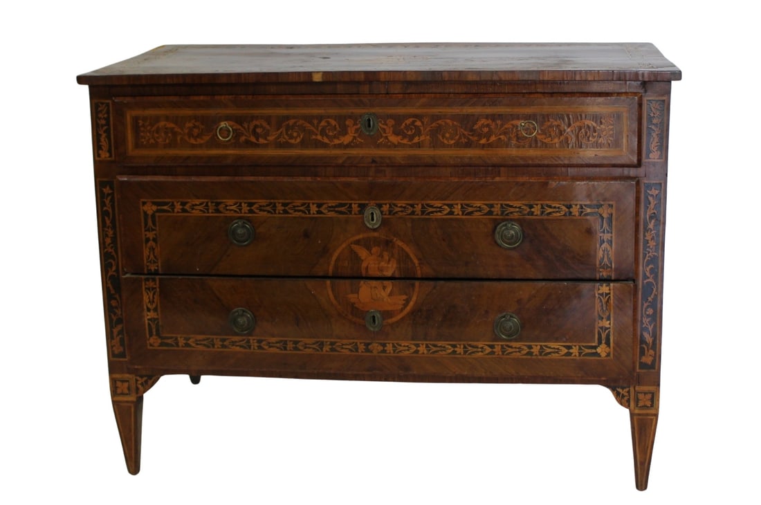 Antique Continental 3 Drawer Inlaid Commode. (1 of 14)