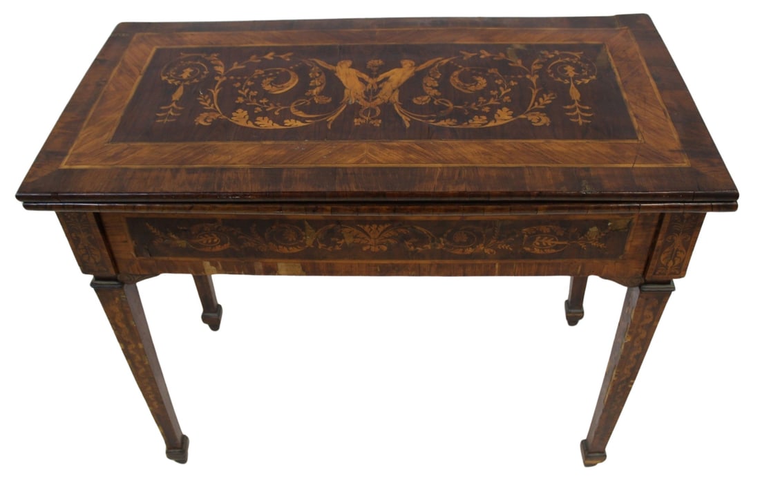 Antique Continental Marquetry Inlaid Game Table. (1 of 11)