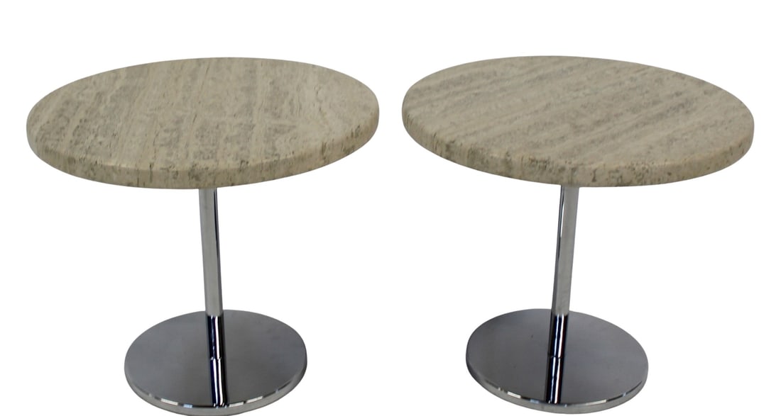 A Vintage Pair Of Chrome & Stone Top Tables. (1 of 4)
