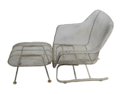 Russell Woodard Sculptura Lounge Chair & Ottoman: Chair measurements 32" x 33.25"28" and the ottoman is 14"h x 21"d x 21"w From a Westchester, NY estate.