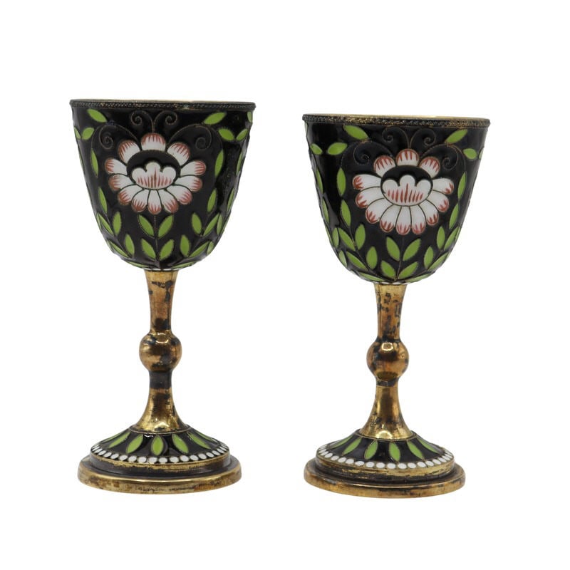 SILVER. Soviet Russian Gilt Silver Cloisonne Cups (1 of 9)