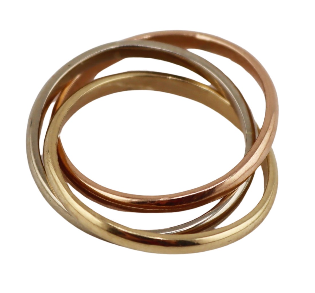 JEWELRY. Italian 14kt Trinity Rolling Band Ring. (1 of 4)