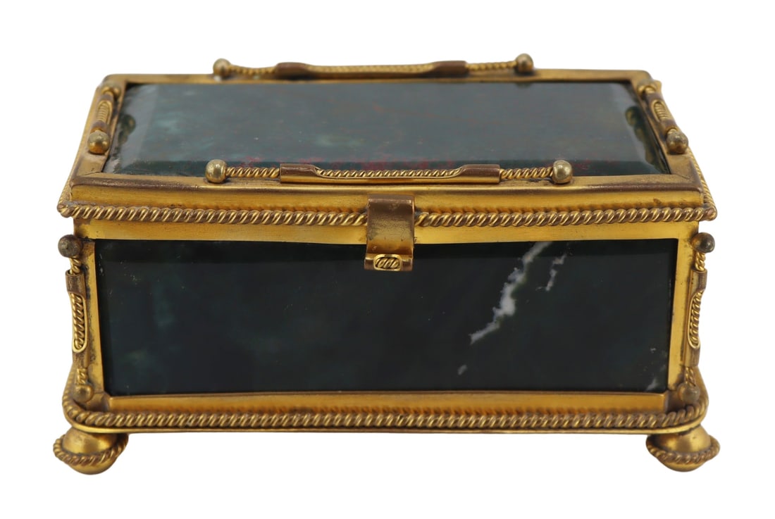 Continental Gilt Metal Mounted Polished Stone Box. (1 of 10)