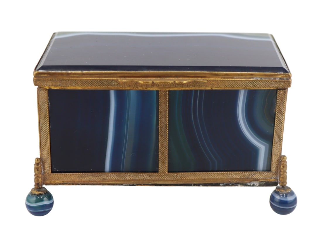 Antique Continental Gilt Metal and Blue Agate Box. (1 of 10)