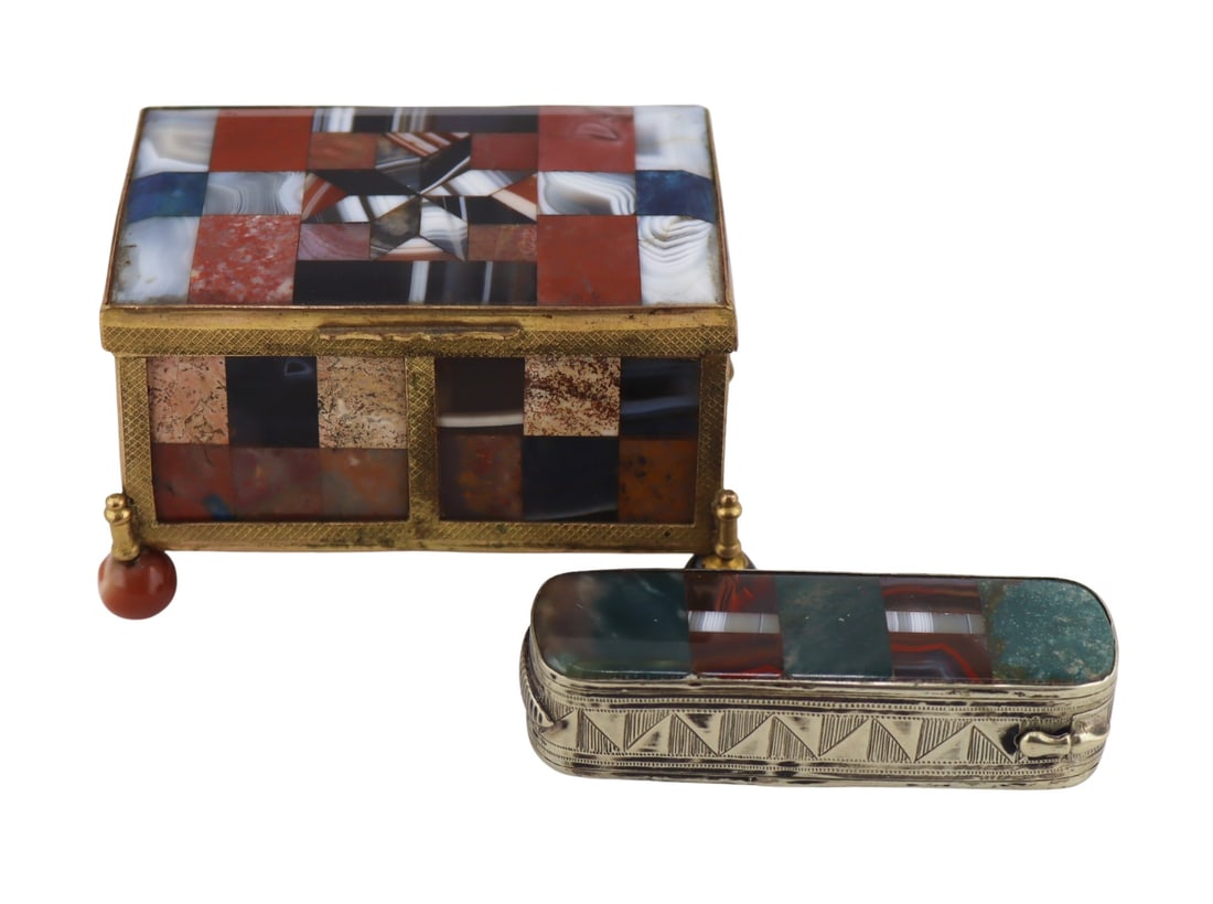 Antique Continental Polished Stone Mosaic Objects. (1 of 14)
