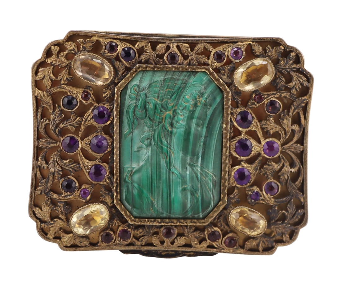 SILVER. Continental Silver, Malachite and Gem Box. (1 of 12)