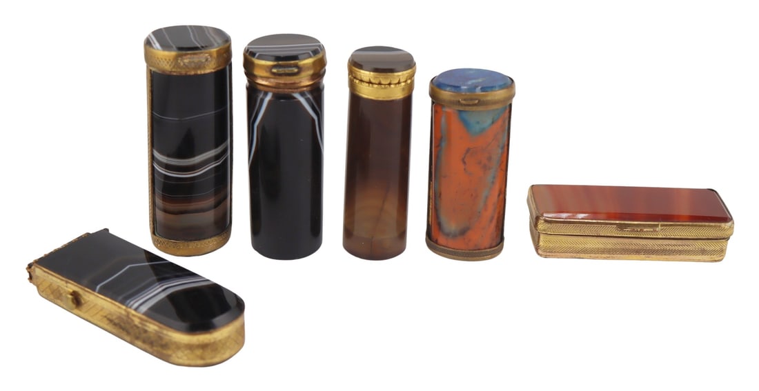 (6) Assorted Antique Banded Agate Vesta Cases. (1 of 10)
