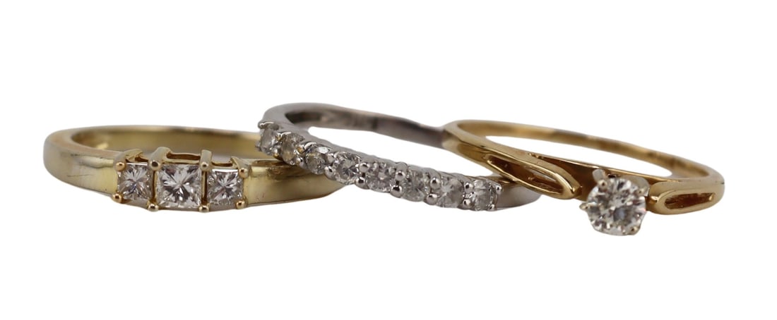 JEWELRY. (3) 14kt Gold and Diamond Petite Rings. (1 of 6)