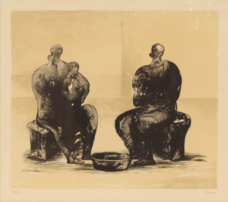HENRY MOORE (BRITISH, 1898-1986).: 'Two Women Bathing Children II', 1973. Colored lithograph. Signed and numbered '45/50' lower margins in pencil. Literature: Gerald Cramer, Alistair Grant, and David Mitchinson, Henry Moore: Catalogue