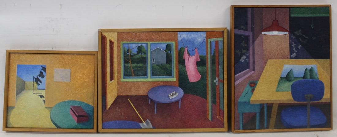 KATHERINE SPITZHOFF (AMERICAN, 20TH/21ST CENTURY).: The Oil on Board: (i) 'Clothesline'. 1990. Egg tempera on board. Verso: Signed and date on panel. (ii) 'Pink Dress'. 1994. Egg tempera on panel. Verso: Signed and dated on panel. Provenance: Bachelier