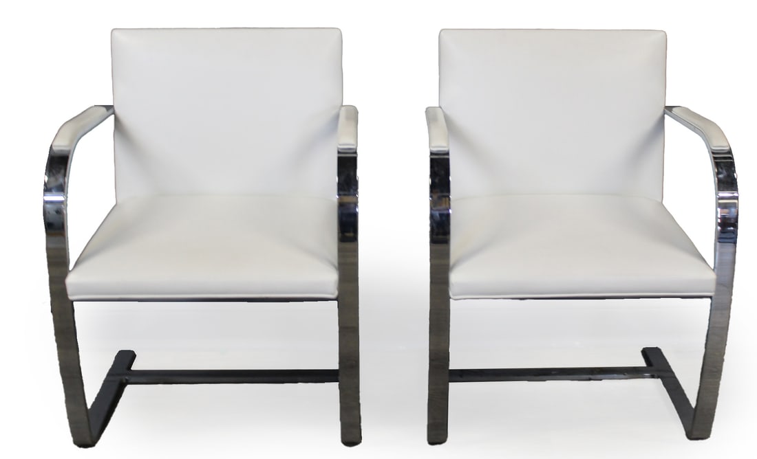 2 KNOLL CHROMED FLAT STEEL 'BRNO' ARMCHAIRS.: Signed and From a Brooklyn NY estate . - Dimensions: 31"h x 20"d x 23"w