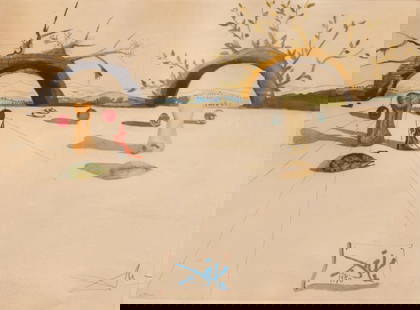 SALVADOR DALI (SPANISH, 1904-1989).: 'Summer & Winter'. Colored engraving. Signed and numbered '279/300' lower margins in pencil. Property of an Ardsley, NY estate. Dimensions: Plate: 22" h x 29.50" w. Sight size: 23.75&quo