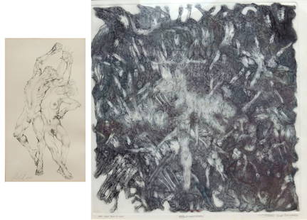 JOHN SILK DECKARD (AMERICAN, 1940-1994) [2 WORKS].: Two Figural Works: (i) 'Untitled' (Male and Female Nudes). 1975. Graphite on paper. Signed and dated lower left. (ii) 'Brotherherd'. Drypoint etching on paper. Signed, titled, year, and 'Artist's Proo