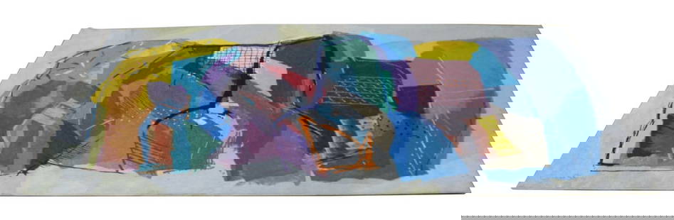 CALMAN SHEMI (Argentina / Israel, B. 1939).: Large wall hand painted tapestry. Property of a Mamaroneck, NY estate. - Dimensions: 43" h x 89" w.