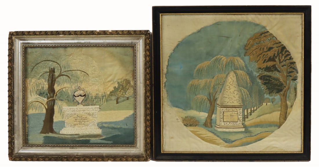 (2) Framed Victorian Mourning Embroideries. (1 of 17)