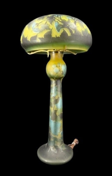 Large Galle Style Lamp Yellow & Green Lamp. (1 of 9)