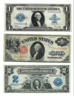 NOTAPHILY. Assorted Horse Blanket Notes.: Including a series of 1917 $1 Legal Tender Note (Sawhorse) Fr# 36 with signatures Teehee/Burke, Serial # D14208163A, and Plate # C2357/608; a series of 1923 $1 Silver Certificate (Horse Blanket) Fr#23