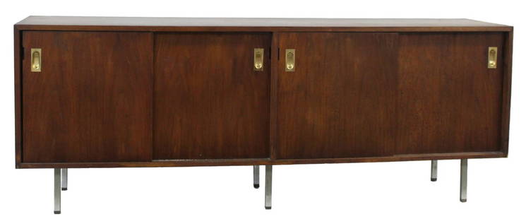 FLORENCE KNOLL Midcentury Sliding Door Cabinet.: Nice original cabinet on metal legs. From a Brooklyn, NY estate. - Dimensions: 29" x 72" x 18"