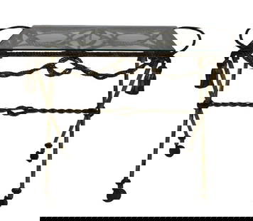 Midcentury Gilt Metal Tassel Form Serving Table.: From a New Jersey estate. - Dimensions: 26.5"h x 19"d x 31"w