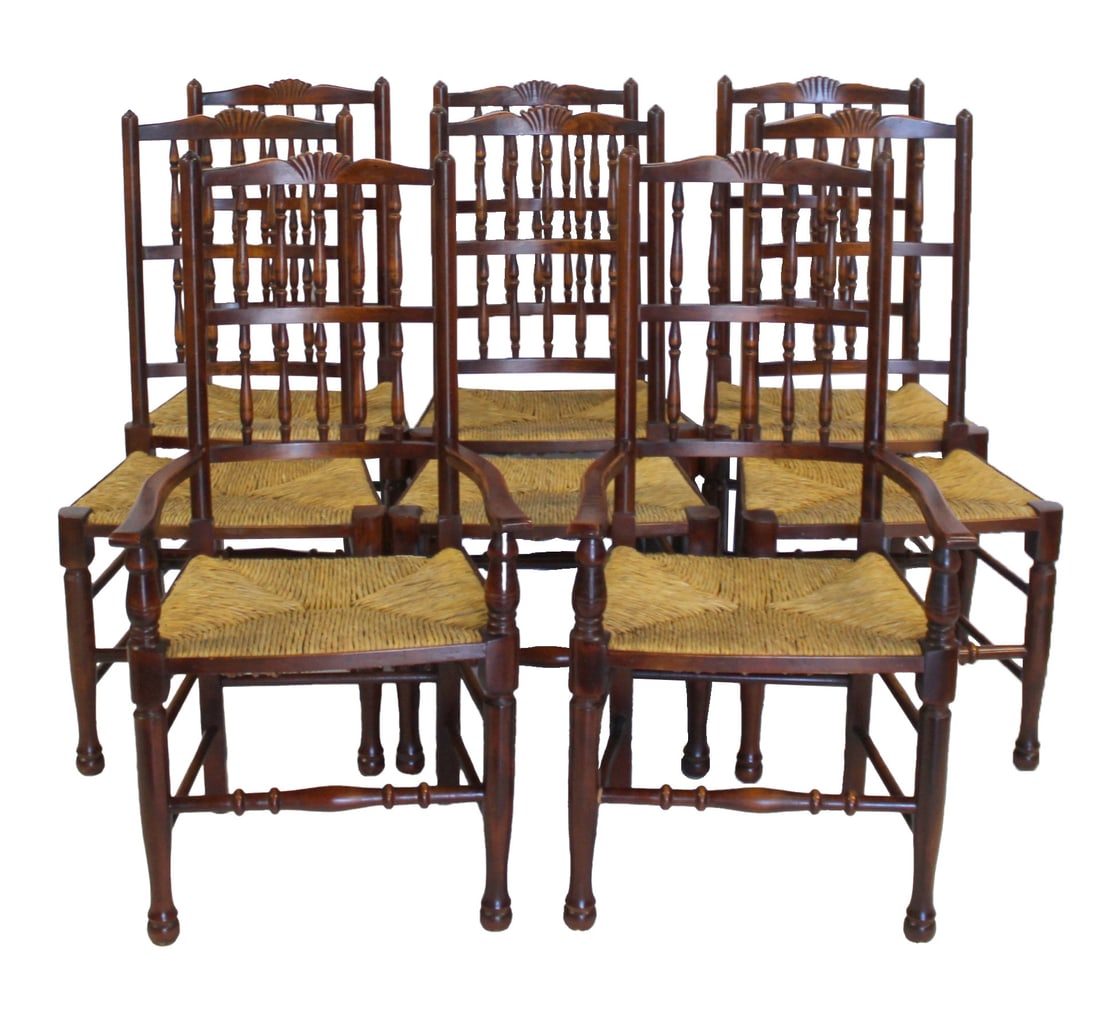 Set Of 8 Q.A. Style Chairs With Rush Seats. (1 of 7)