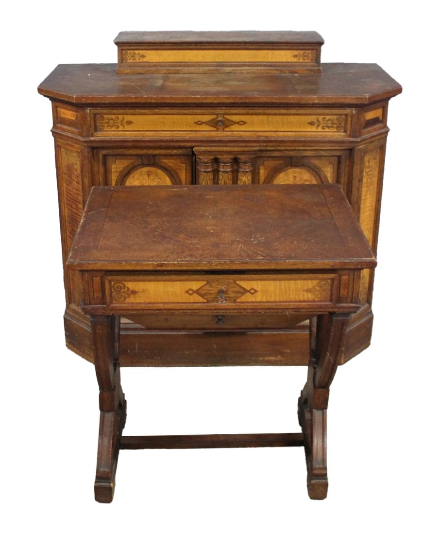 Victorian Inlaid Cabinet Together With A Table. (1 of 9)