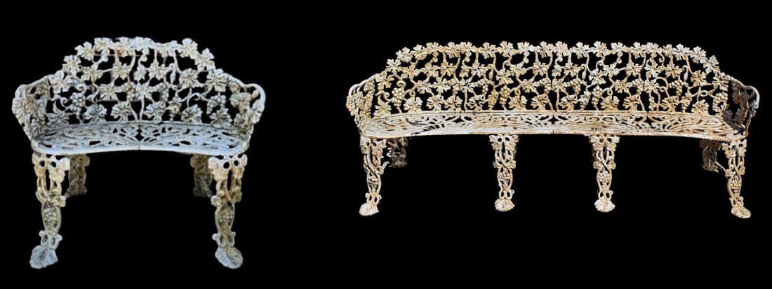 Antique Ornate Iron Large & Small Garden Bench (1 of 9)