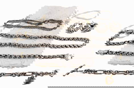 JEWELRY. Collection of David Yurman Jewelry.: Includes a pair of David Yurman sculpted cable sterling hoop earrings - stamped, &quot;&copy; D.Y. 925&quot;; a David Yurman 18&quot; sterling chain necklace - with 14kt yellow gold &quot;DY&quot; han