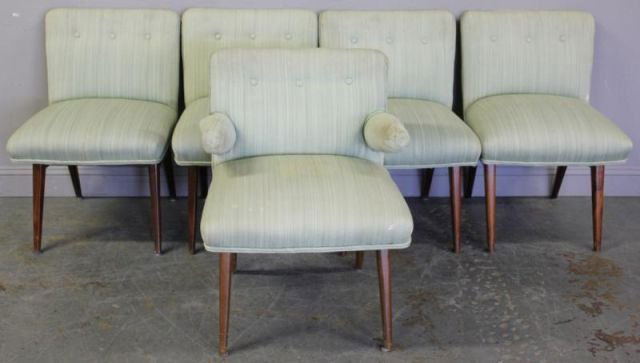 Set of 5 Jens Risom Dining Chairs: Including one armchair. From a Woodmere, NY home. Dimensions: 21.5" wide x 28" deep x 32" high.