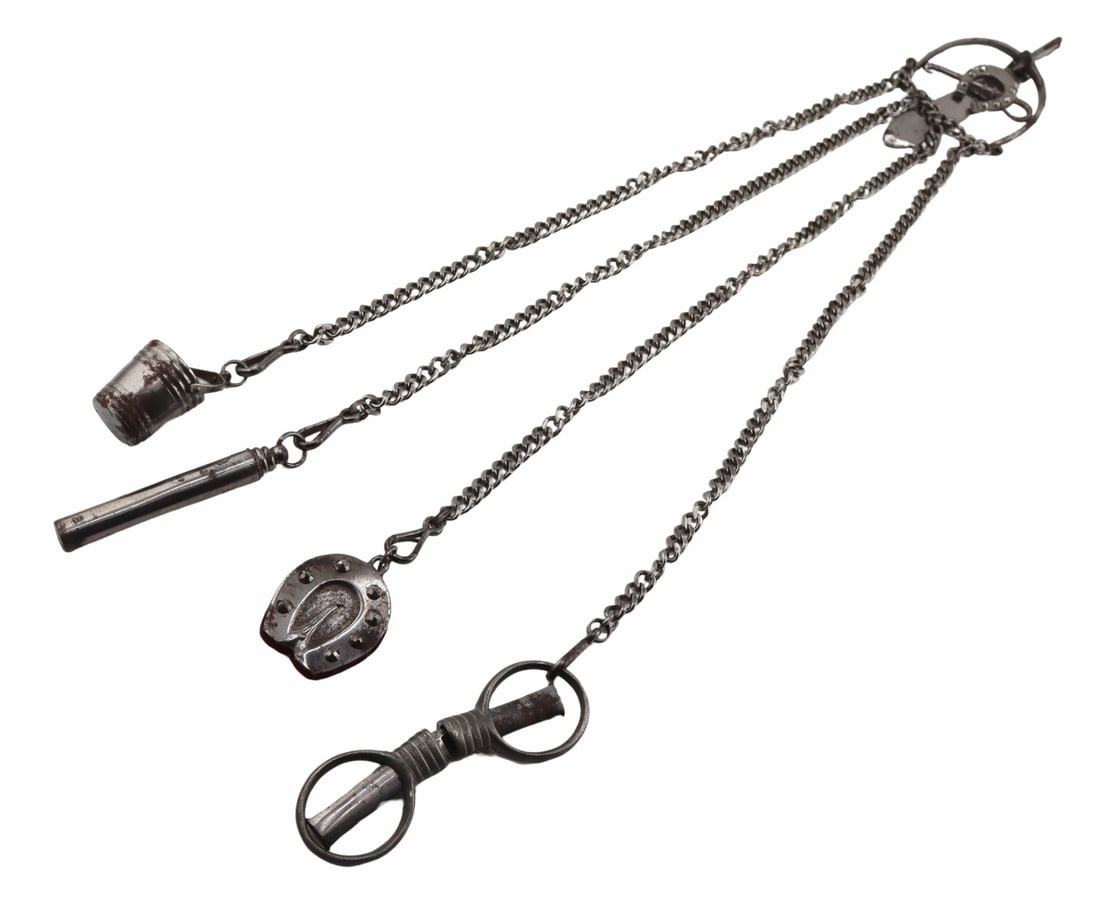 19th C Equestrian Theme Steel Chatelaine. (1 of 10)